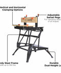 Portable Folding Workbench for DIY and Woodworking With 550 Lb Pro Grade Capacity, Clamps and Vise, Heavy Duty Steel Frame and Bamboo Top