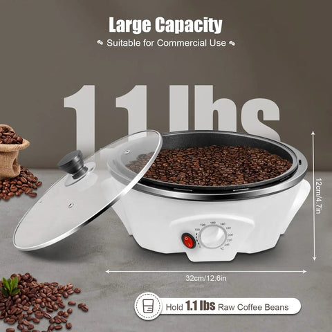 Electric Coffee Bean Roaster Machine With 1.1 Lb Capacity, Clear Cover And Stir Bar, Adjustable Temperature For Roasting