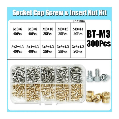 Pro Grade Brass Heat Insert Nut Kit For 3D Printing M2 M3 M4 Knurled Exterior For Stable Embedding With Stainless Steel Bolts Internal Thread Reinforcement All In One Plastic Part Assembly Kit, M3 sizes