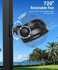 Magnetic Golf Cart Fan With 10000mAh Battery, Rechargeable, 3 Speeds, Up To 30 Hours Run Time, LED Lantern, 360 Degree Rotatable Head, Fits EZGO Club Car Golf Carts, Portable All Day Cooling For Your Rounds, 720-degree rotatable fan near palm trees.