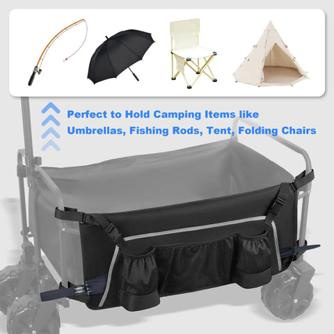 Grab And Go Side Pocket For Folding Wagons With Reflective Strip And Mesh Pouch Built For Umbrella And Small Accessories