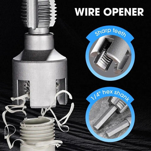 High-Durability Electric Pipe Threading Tool For PVC And Metal Pipes, wire opener with sharp teeth and 1/4 inch hex shank.