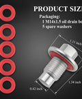 Heavy Duty M14 X 1.5 Oil Drain Plug With 5 Gaskets Fits Ford And GMC Zinc-Coated Iron Sump Bolt For Engine Maintenance Auto Repair Kit, size view with washers
