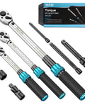 Pro Grade Torque Wrench Set With Quarter Inch Drive Three Eighths Inch Drive And Half Inch Drive Click Type Kit With Adapters