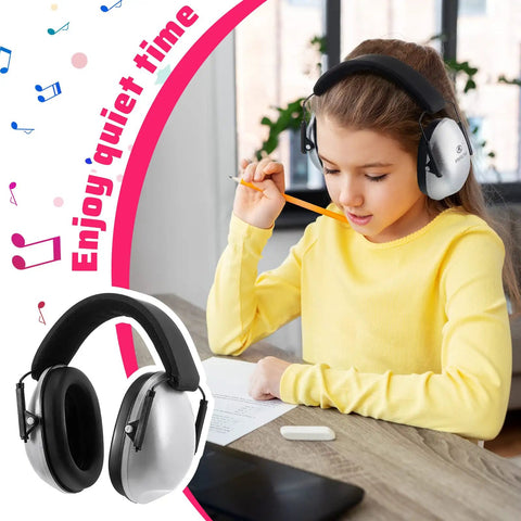 Child wearing Six Pack Kids Noise Cancelling Earmuffs 27dB Adjustable For Autism Sensory Toddlers And Children Assorted Colors