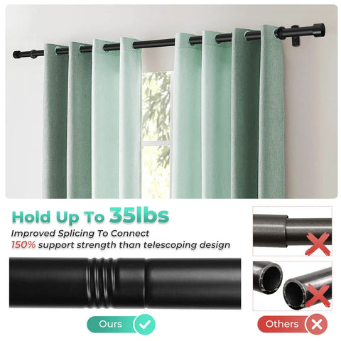 Beefy 120 To 240 Inch Curtain Rod Matte Black 1 Inch Drape Rod For Bedroom Living Room Divider Adjustable Heavy Duty Curtain Rod For Patio Rustproof Steel With Cap Finials shown with curtains
