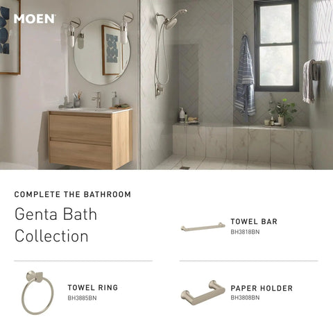 Modern bathroom with Genta Chrome Single Handle One Hole Modern Bathroom Faucet installed on a wooden vanity with mirror.