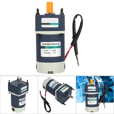 Durable 60 Watt Metal Gear DC Motor Featuring Class B Insulation And Precise Speed Control For Industrial Machines With 24V Power.