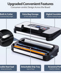 95Kpa Go-To Vacuum Sealer With Dual-Pump Power And Double Seal showing features like built-in cutter and digital countdown