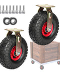 Heavy Duty Trolley Casters With 8 Or 10 Inch Swivel Rubber Wheels delivering shock absorption with galvanized brackets.