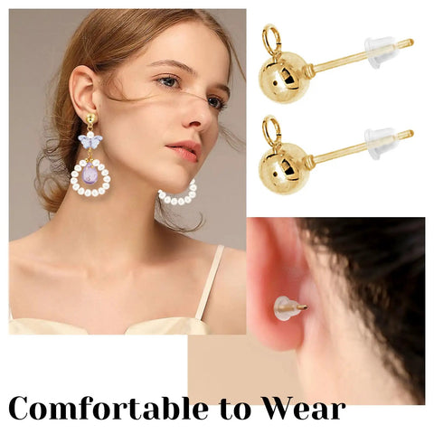 Hypoallergenic Ball Stud Earrings Posts With Loop For Jewelry Making, Round Ball Post Studs And Clear Earring Backs Kit, 320 Piece DIY Jewelry Supply For Crafting Dope Earrings And Accessories, gold stud close-up