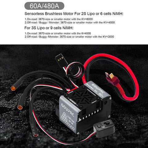 Beefy 9T 4370KV Brushless Motor With 60A ESC Combo Kit for 1/10 Scale RC Car showing motor and cables