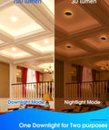 5/6 Inch LED Recessed Light Kit With Night Light, Dimmable And Energy Smart, demonstrates downlight and nightlight modes