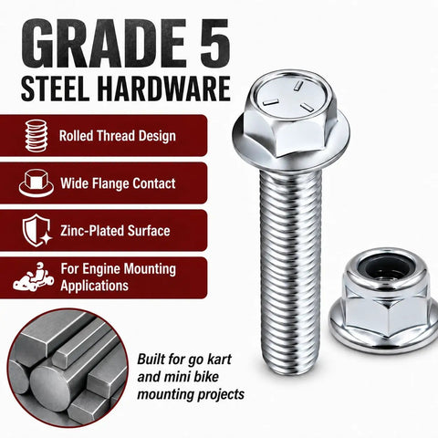 Tough As Nails Engine Mount Bolt Kit For Go Karts And Mini Bikes Four Piece Set With Grade Five Flange Bolts And Nylon Lock Nuts