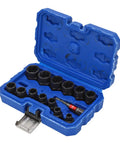 14Pcs Nut Remover Extractor Kit For Damaged Bolts And Rusty Nuts 3/8in Hex Socket Set in blue storage box, open view