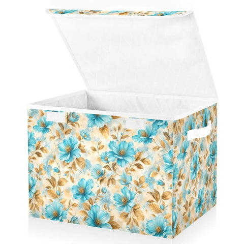 Hella Durable Foldable Storage Bin With Lid And Handles, Collapsible Cloth Storage Cube Organizer for closet, floral design, heavy-duty.