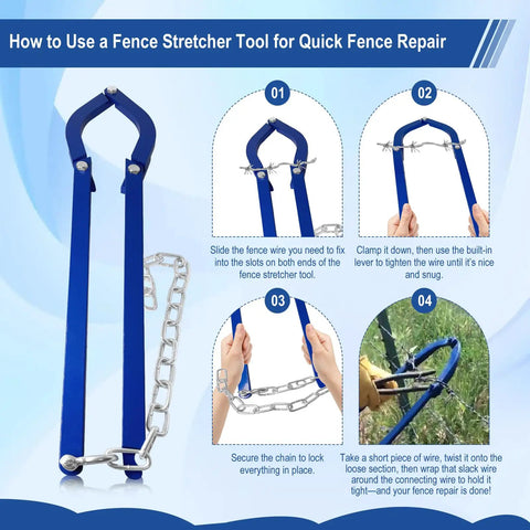 Fence Stretcher Tool for Quick Tensioning Barbed Wire Electric Fences Horse Fences and Mesh Fencing No Staples Removal No Hassle