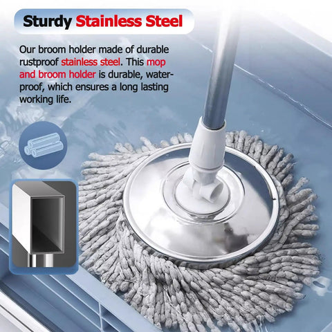 Heavy Duty Stainless Steel Cleaning Supplies Organizer Rack With No Slip Mop Holder Waterproof Wall Mount Storage System