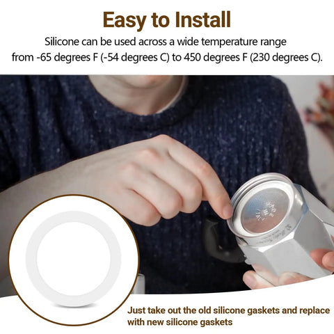 Person installing a Food Grade Silicone Gasket Replacement Ring For Aluminum Stovetop Coffee Makers 3 Cup And 4 Cup Pots
