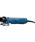 Pro Level 5 Inch Angle Grinder With Fully Variable Speed Control And Multi Grip Paddle Switch Powered By A Badass 13 Amp Motor And Rock Solid X-Lock Quick Change Mount For Heavy Grinding And Precision Cutting, side view showing paddle switch and disc.