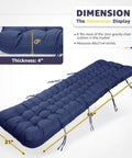 Waterproof Patio Lounge Chair Cushion For Zero Gravity Outdoor Chairs 66x21x4 Inches Blue With Ties Fade Resistant Fabric And Plush PP Cotton Fill Indoors Or Outdoors Ultra Comfy Cushioned Pad, dimensions and ties displayed.