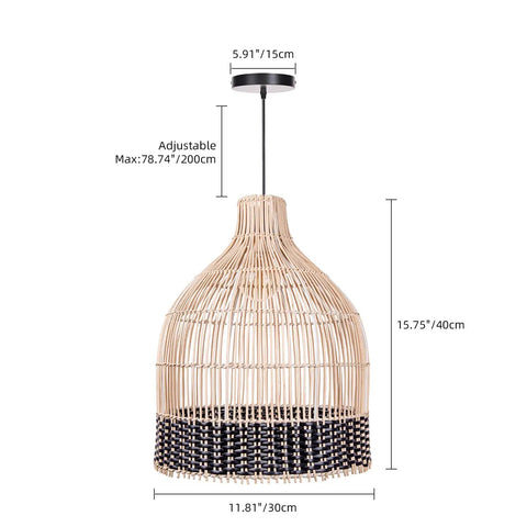 Rattan Pendant Light One Light Handwoven Boho Chandelier With Coastal Wicker Vibe Hanging Ceiling Fixture dimensions view