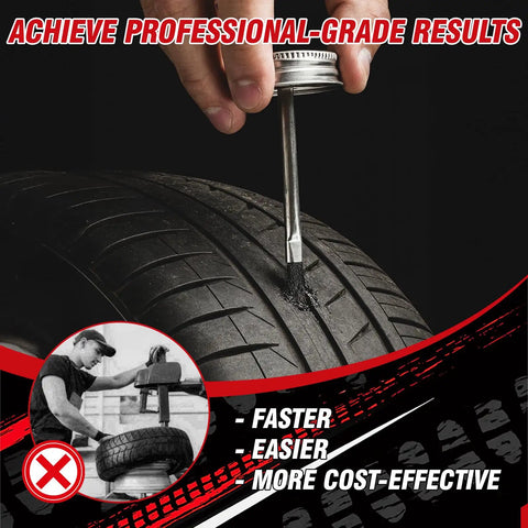 Applying Vulcanizing Cement 8.5Oz All Purpose Tire Repair Glue With Brush Fast Dry Rubber Cement on a car tire puncture