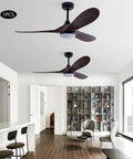 Ceiling Fan with Light, 48W Integrated Lighting, Silent Operation 35dB in modern living room with wood floors and bookshelves.