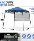 8x8 Pop Up Canopy Tent With Sidewall, Compact Portable Sun Shelter For Beach, Sports, And Camping, Slant Leg Design, Blue