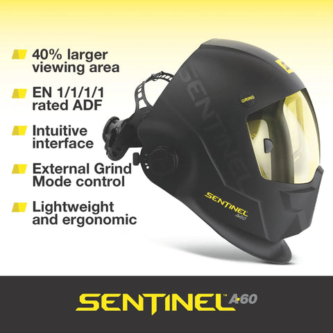 Sentinel A60 Welding Helmet With True Color ADF, Low Profile Nylon Shell, side view showing design and features.