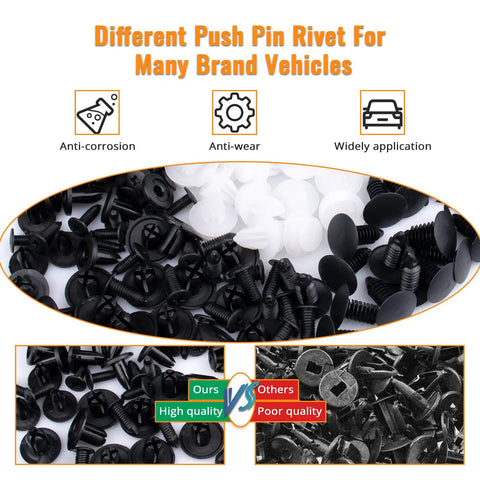 110Pcs Car Retainer Clips Kit With 6 Sizes And Storage Box, Hassle Free Auto Door Trim Panel Clips, black and white rivets