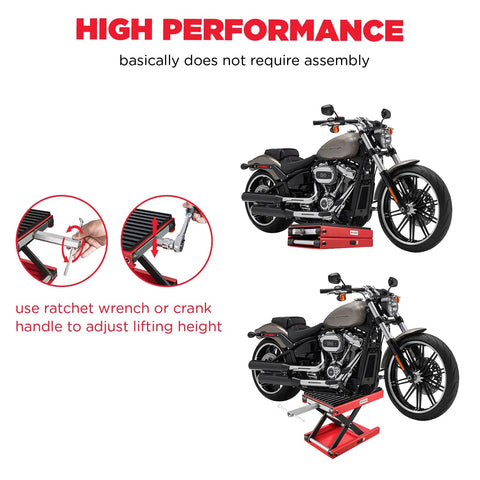 1200 Lbs Motorcycle Lift Scissor Jack for Dirt Bikes and ATVs Heavy Duty Steel Hoist Stand lifting motorcycle with rubber pad