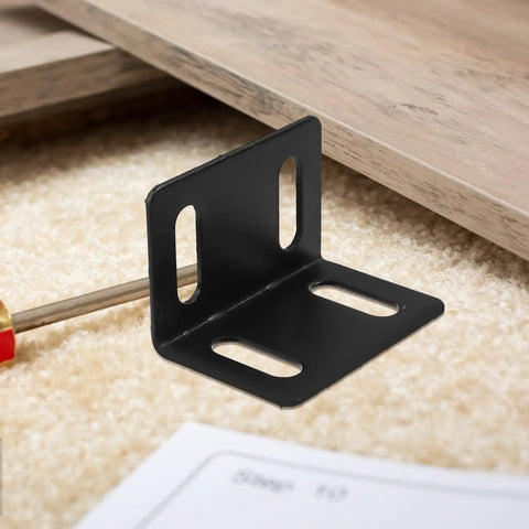 Beefy Right Angle Shelf Brackets Set Of 10 Heavy Duty Metal Corner Braces 2.0mm Thick Black Finish on carpet