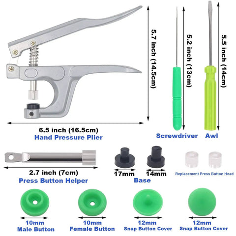 1440-Piece Plastic Grab-And-Go Snap Buttons Kit No Sew T5 Snaps With Pliers 24 Colors 360 Sets tools and pliers display