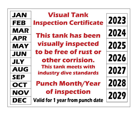 Large Size VTIC Visual Inspection Stickers for Scuba Tanks Four Pack with Easy Peel Adhesive, inspection certificate visible