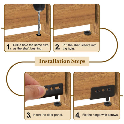 Heavy Duty Pivot Door Hinges With Concealed Shaft And Bushing Kit For Furniture Cabinets And Wood Doors Four Set Pack Black Iron Hardware Built To Last Durable Hidden Pivot Hinge System 40 By 18 Mm; installation steps for wood cabinet