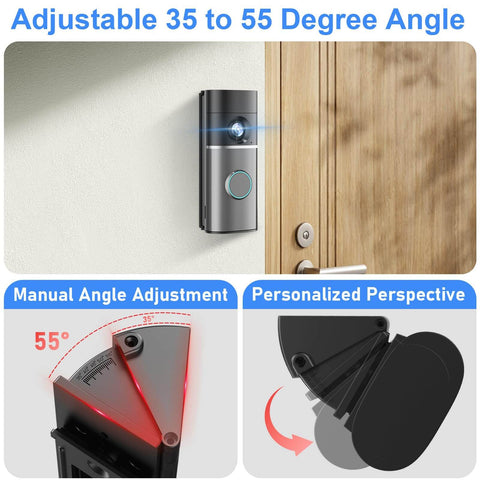 Adjustable Doorbell Angle Mount 35 To 55 Degrees For Wired Doorbell Pro Or Pro Plus Camera Mount Wedge Kit installed on a door.