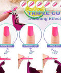 Premium Adjustable Nail Clippers With Magnets And Sizers For Acrylic Nails showing triple cut effects: round, straight, well.