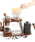 Next Level Pour Over Coffee Station And Complete Eight Piece Brewing Kit With Gooseneck Kettle Manual Ceramic Burr Grinder Large Glass Server And Solid Wood Rack For Your Daily Grind Routine with dripper and accessories