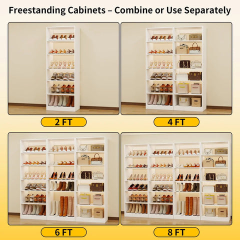 18 Tier Tall Shoe Cabinet Wooden Shoe Rack White Narrow Shoe Storage Organizer With Removable Shelves For Small Spaces Shoe Shelf Tower 2 FT to 8 FT options.