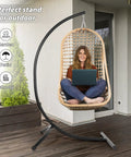 Heavy Duty Hammock Chair Stand For Indoor Outdoor Use, Built Like A Tank 2 Inch Powder Coated Steel C Stand Supports Up To 350 Lbs