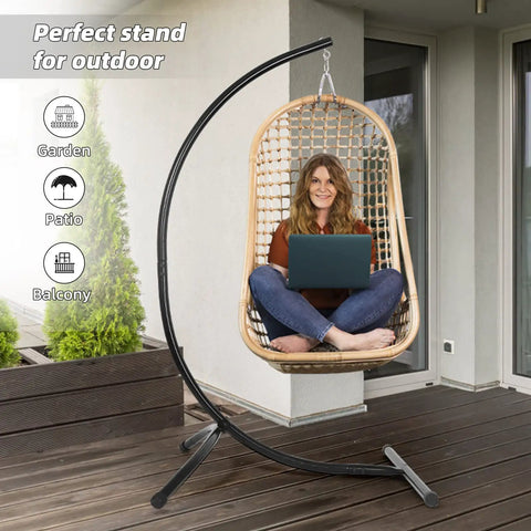 Heavy Duty Hammock Chair Stand For Indoor Outdoor Use, Built Like A Tank 2 Inch Powder Coated Steel C Stand Supports Up To 350 Lbs