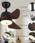 Ultra Quiet DC Motor Ceiling Fan With LED Light For Indoor Outdoor Use, 35 Inch Waterproof IP44, Dope Dark Metal Body, Brown Wood Grain Blades