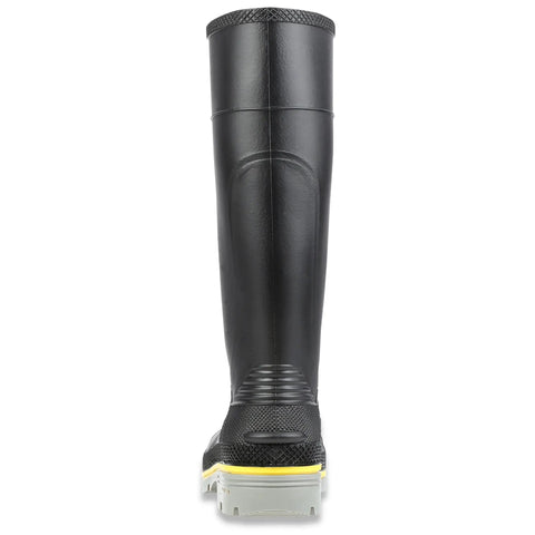 15 Inch PVC Chemical Resistant Steel Toe Work Boots For Men Waterproof With Contour Cushion Insole And Wide Steel Shank For All Day Comfort Black Yellow And Gray