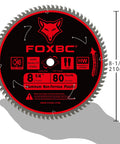 Eight And A Quarter Inch Tungsten Carbide Metal Cutting Table Saw Blade With Eighty Tooth TCG For Aluminum Copper Plastic Brass And Fiberglass Includes Five Eighth Inch Arbor Laser Cut Stabilizer Vents And Diamond Knockout For Beefy Durability in hand, showing 8-1/4 inch size.