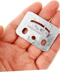 100 Piece Rugged Stainless Steel Gusset Plates Heavy Duty Wall Panel Clamps in a hand for drywall mounts and wood paneling.