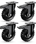 Beefy 5 Inch Caster Wheels With Dual Locking And Rubber Tires For Workbenches Carts Dollies And Cabinets 600 Lbs Per Caster, 4 Pack