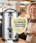 Beefy 100 Cup Commercial Coffee Urn With 1300W Quick Brew Heavy Duty Stainless Steel Double Wall Industrial Electric Percolator in café