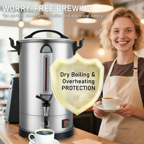 Beefy 100 Cup Commercial Coffee Urn With 1300W Quick Brew Heavy Duty Stainless Steel Double Wall Industrial Electric Percolator in café