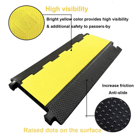 5 Channel Rubber Cable Protector Ramp With Flip Open Top Cover Heavy Duty 18000 Lbs Capacity Traffic Speed Bump for driveways shown.